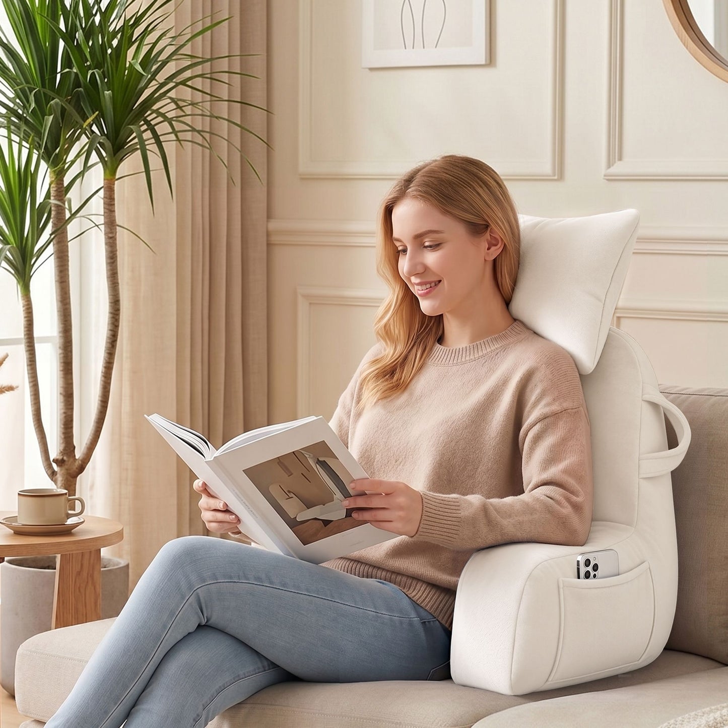 Giselle Bedding Reading Pillow with Neck Roll and Armrests