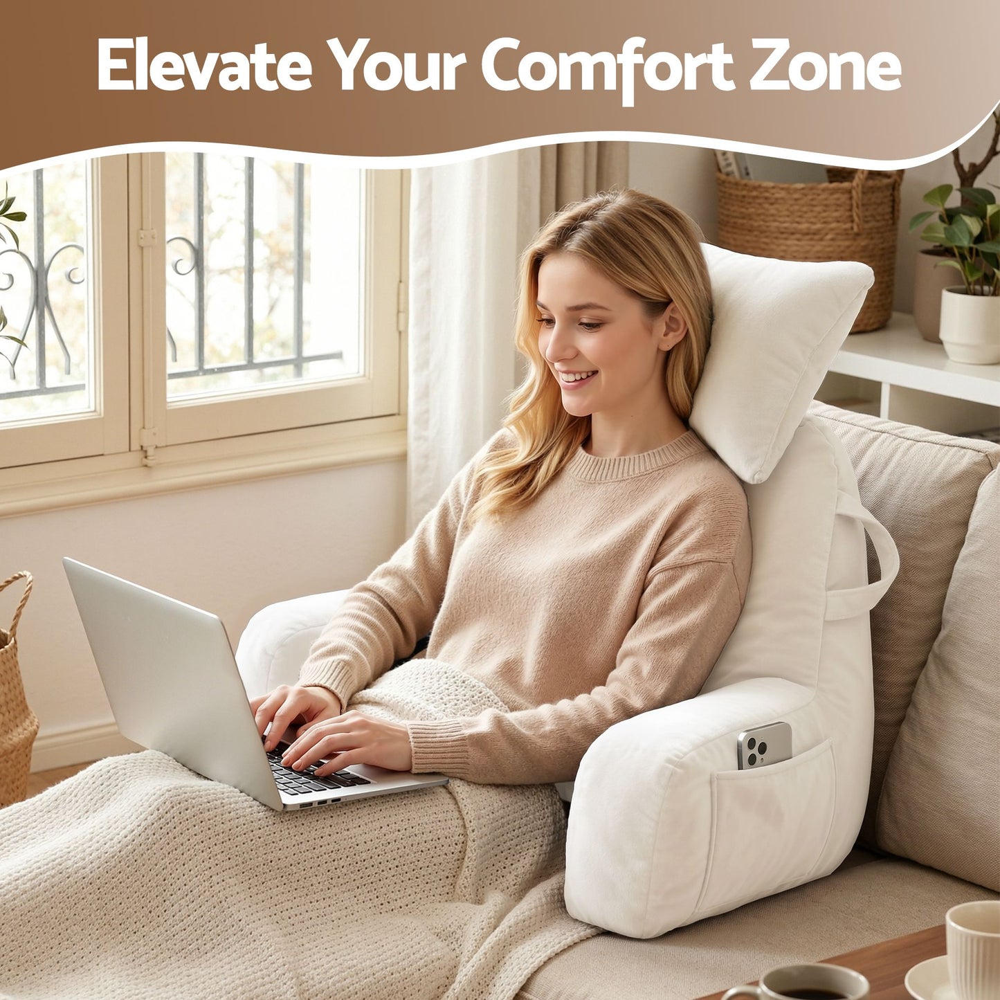 Giselle Bedding Reading Pillow with Neck Roll and Armrests