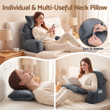 Giselle Bedding Reading Pillow with Neck Roll and Armrests Grey