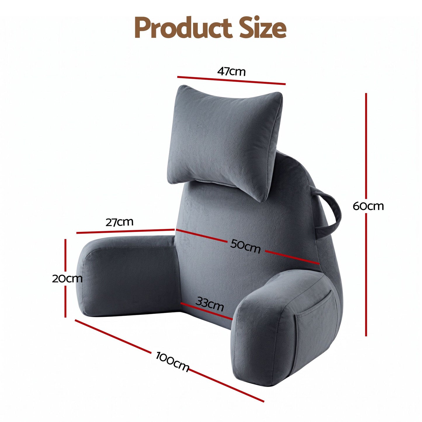 Giselle Bedding Reading Pillow with Neck Roll and Armrests Grey