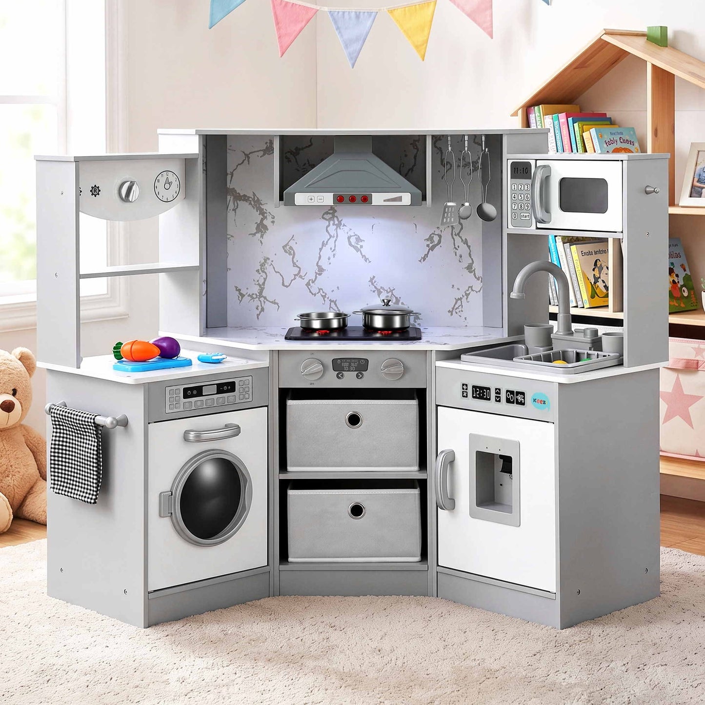 Keezi Wooden Pretend Kitchen Playset 112cm Grey