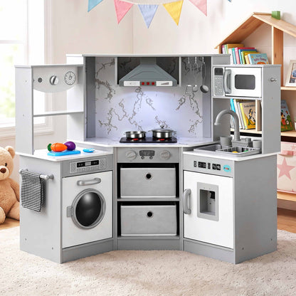 Keezi Wooden Pretend Kitchen Playset 112cm Grey