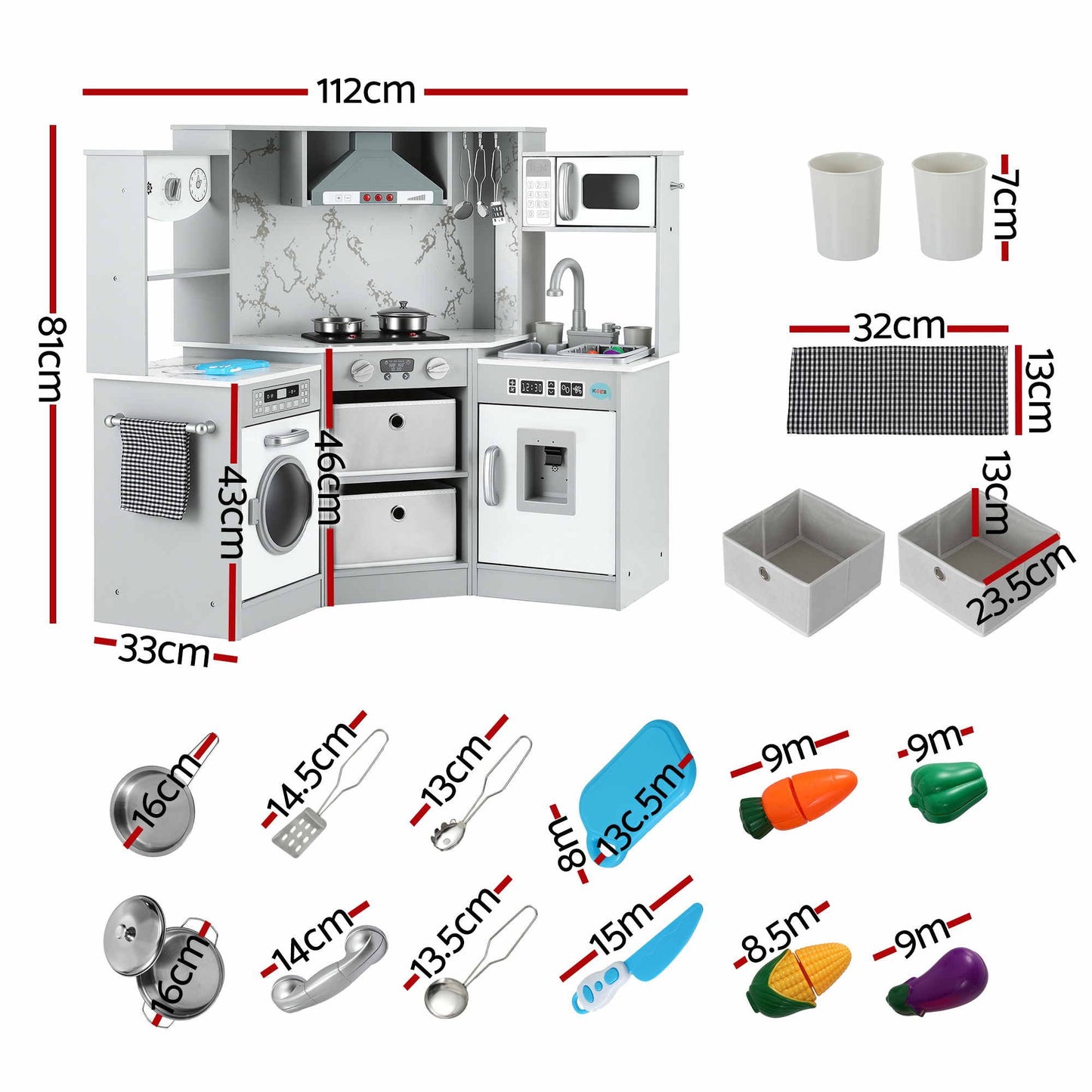 Keezi Wooden Pretend Kitchen Playset 112cm Grey