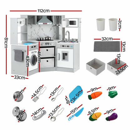 Keezi Wooden Pretend Kitchen Playset 112cm Grey