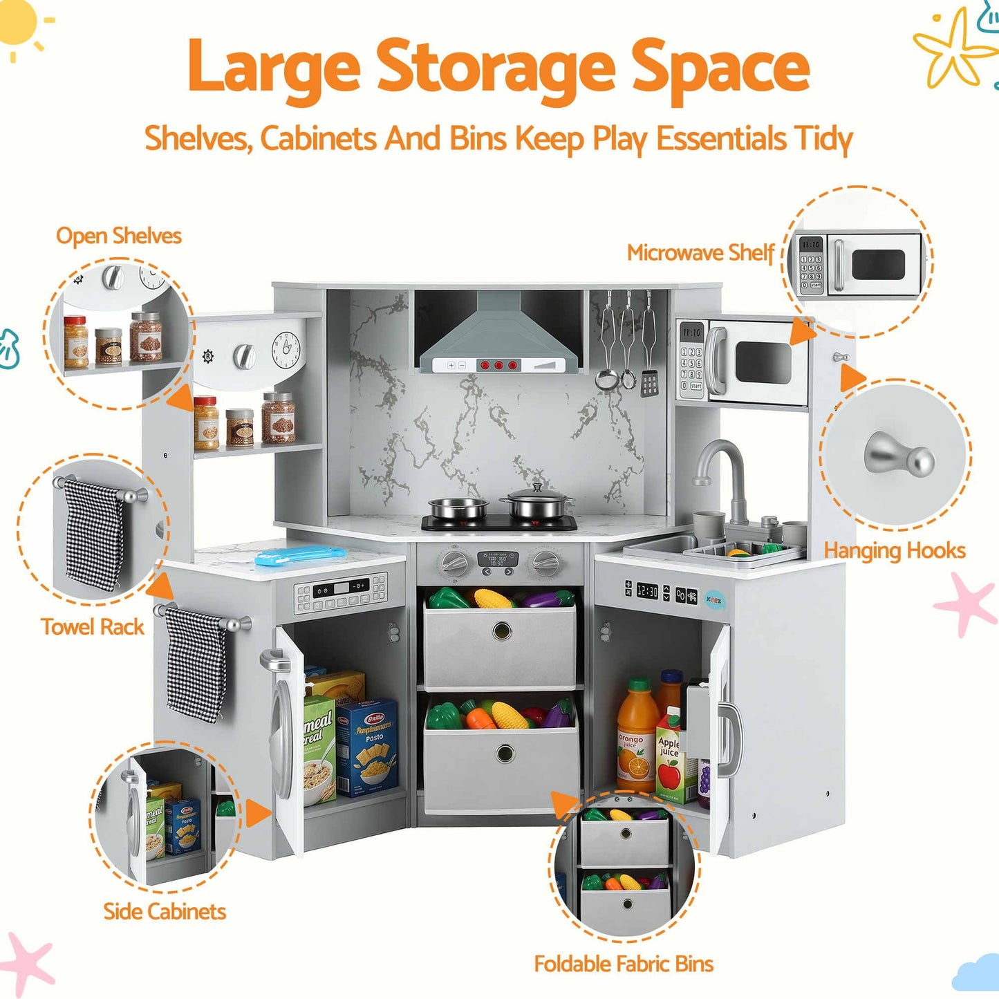 Keezi Wooden Pretend Kitchen Playset 112cm Grey