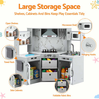 Keezi Wooden Pretend Kitchen Playset 112cm Grey