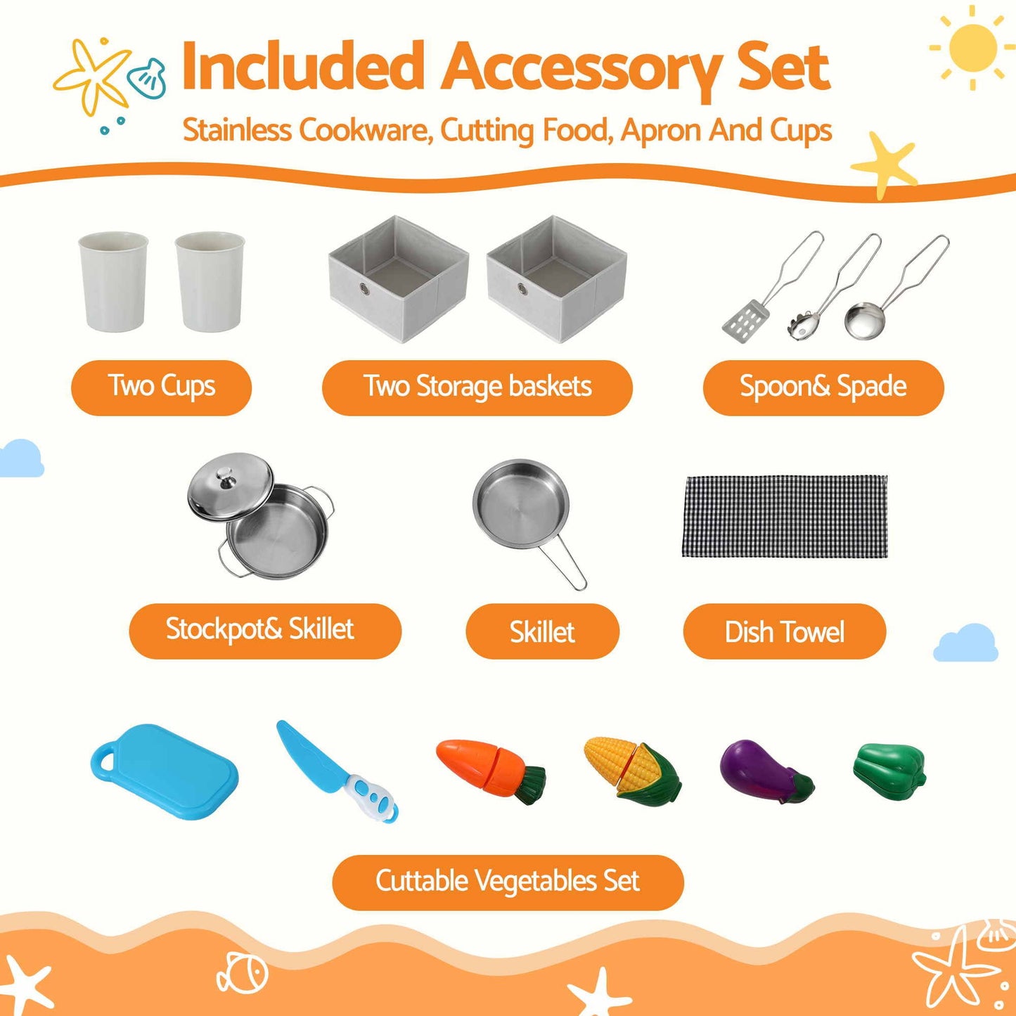 Keezi Wooden Pretend Kitchen Playset 112cm Grey
