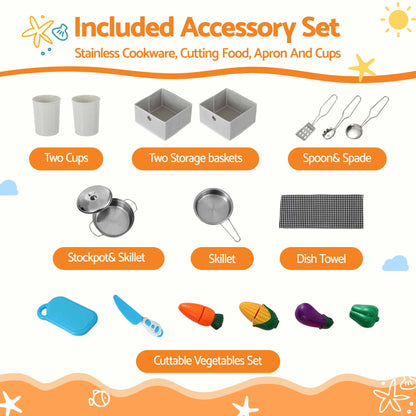 Keezi Wooden Pretend Kitchen Playset 112cm Grey
