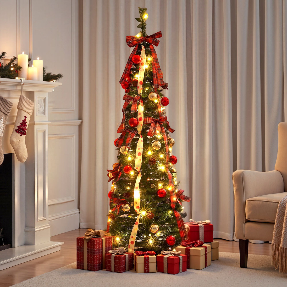 Jingle Jollys 160cm Pop Up Christmas Tree - 80 LED