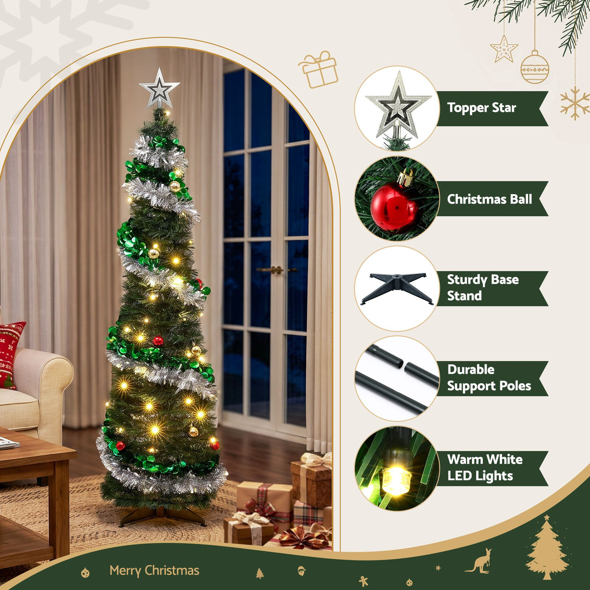 Jingle Jollys 155cm Pop Up Christmas Tree - 50 LED - view 2