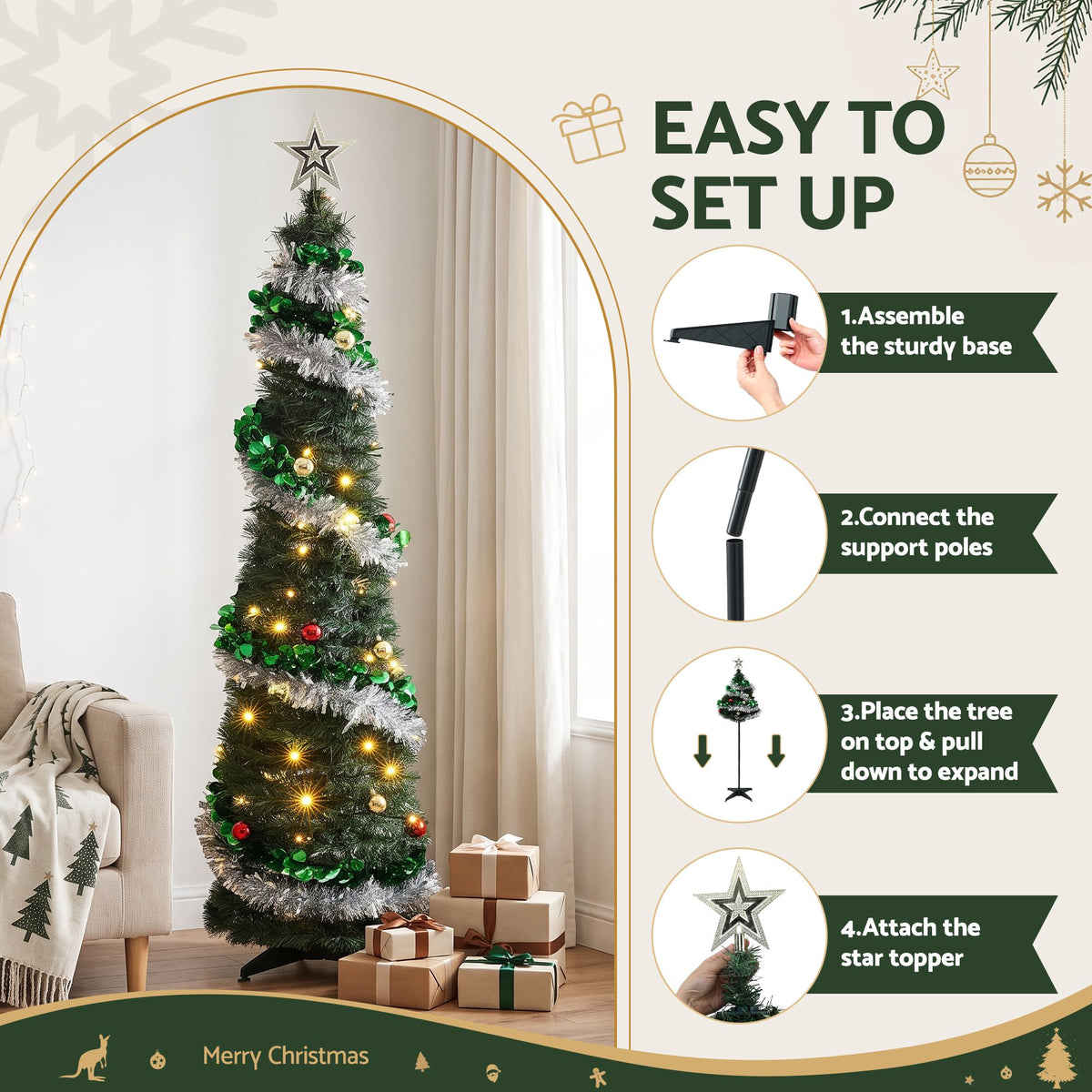 Jingle Jollys 155cm Pop Up Christmas Tree - 50 LED - view 5