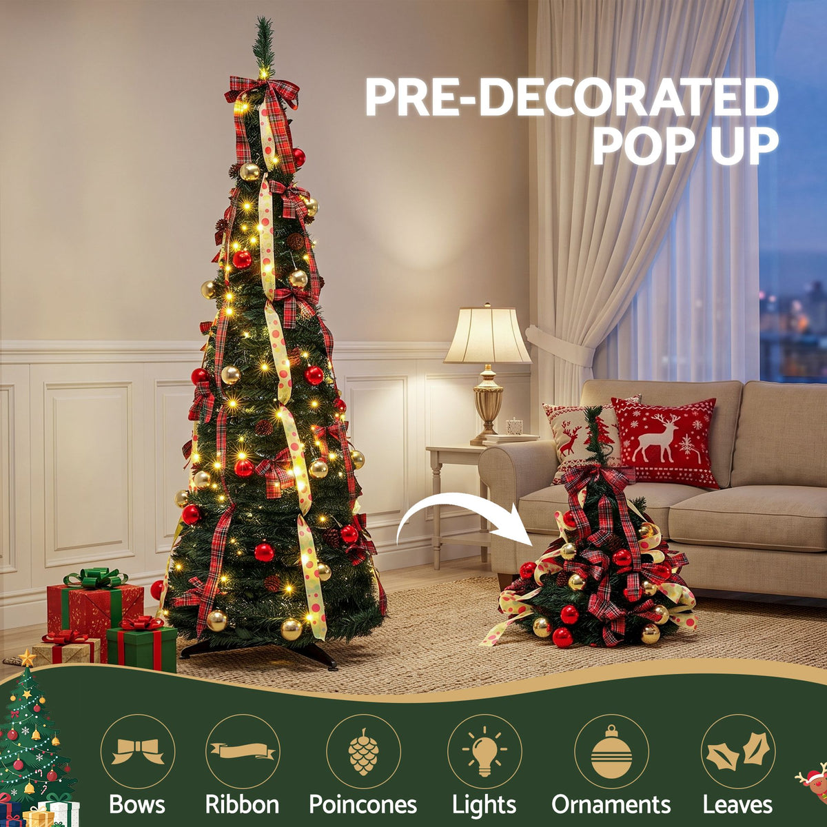 Jingle Jollys 197cm Pop Up Christmas Tree - 150 LED - view 3
