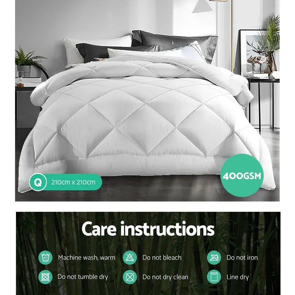 Giselle Bedding 400GSM Microfibre Bamboo Quilt Queen - Luxury Duvet for All Seasons