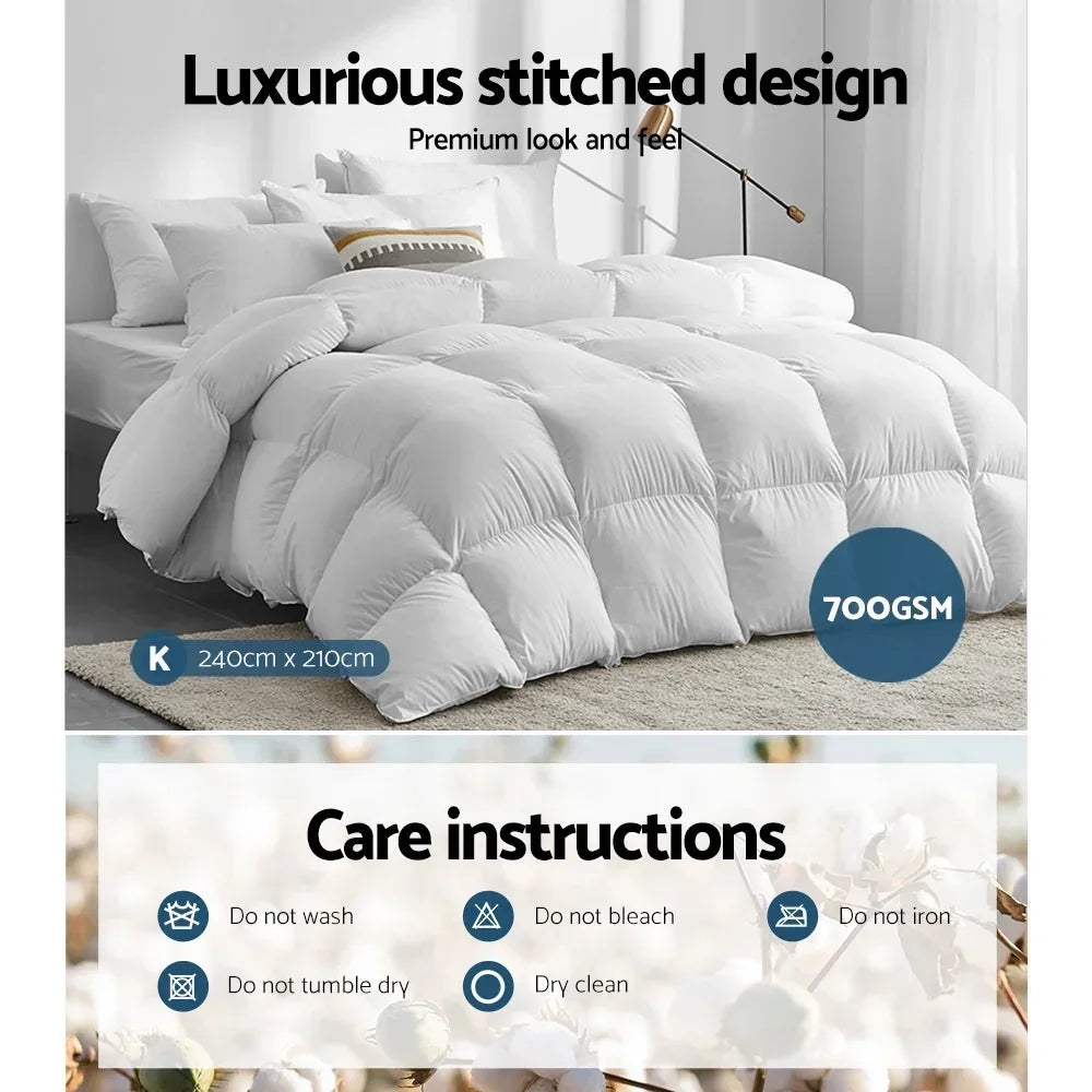 Giselle Bedding 700GSM Duck Down Feather Quilt King - Luxury Duvet for All Seasons