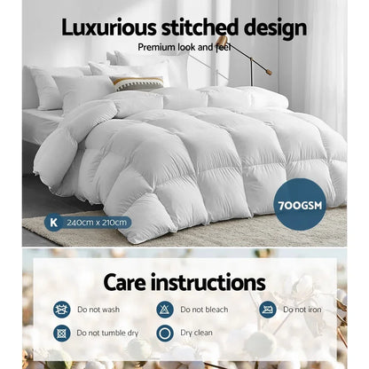 Giselle Bedding 700GSM Duck Down Feather Quilt King - Luxury Duvet for All Seasons