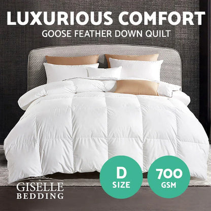 Giselle Bedding 700GSM Goose Down Feather Quilt Double - Luxury Duvet for All Seasons