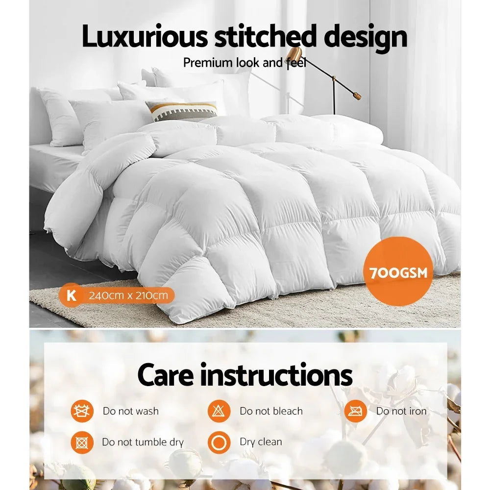 Giselle Bedding 700GSM Goose Down Feather Quilt King - Luxury Duvet for All Seasons