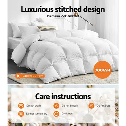 Giselle Bedding 700GSM Goose Down Feather Quilt King - Luxury Duvet for All Seasons