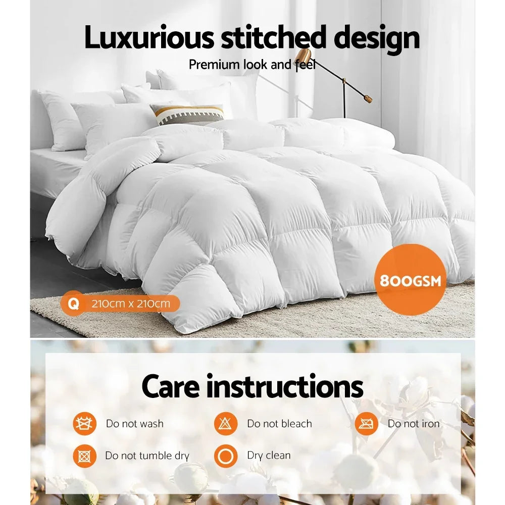 Giselle Bedding 800GSM Goose Down Feather Quilt Queen - Luxury Duvet for All Seasons