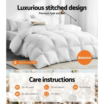 Giselle Bedding 800GSM Goose Down Feather Quilt Queen - Luxury Duvet for All Seasons