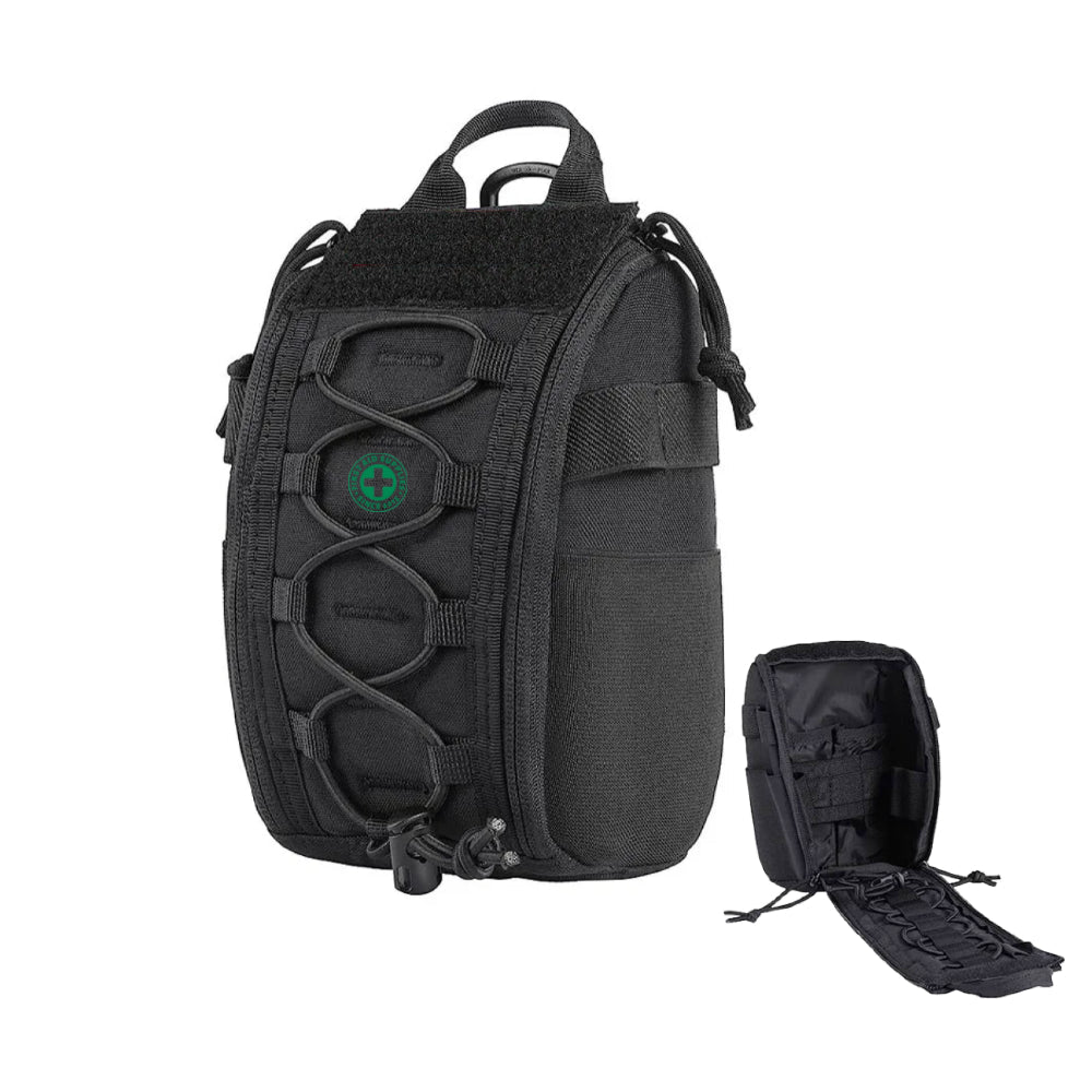 Compact portable trauma pouch for bleeding control at work, in vehicles and in remote locations