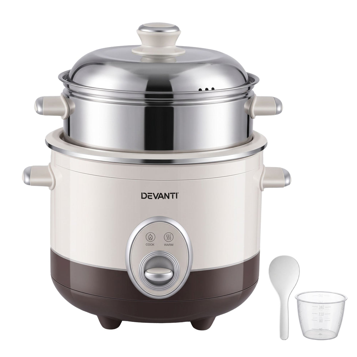 Devanti 3L Rice Cooker with Steamer, 6 Cup - Beige - view 2