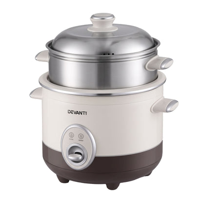 Devanti 3L Rice Cooker with Steamer, 6 Cup - Beige - view 4