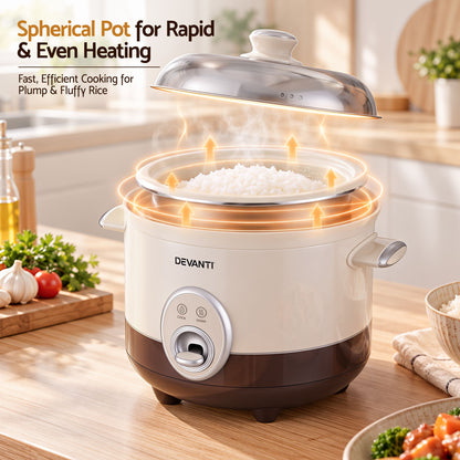 Devanti 3L Rice Cooker with Steamer, 6 Cup - Beige - view 6