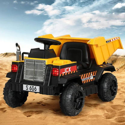 Rigo Kids Electric Ride On Dump Truck Yellow 12V - Construction Loader with Remote