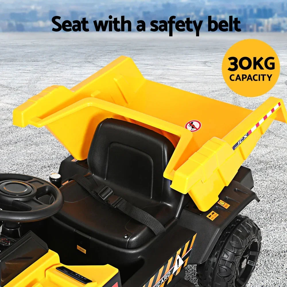 Rigo Kids Electric Ride On Dump Truck Yellow 12V - Construction Loader with Remote