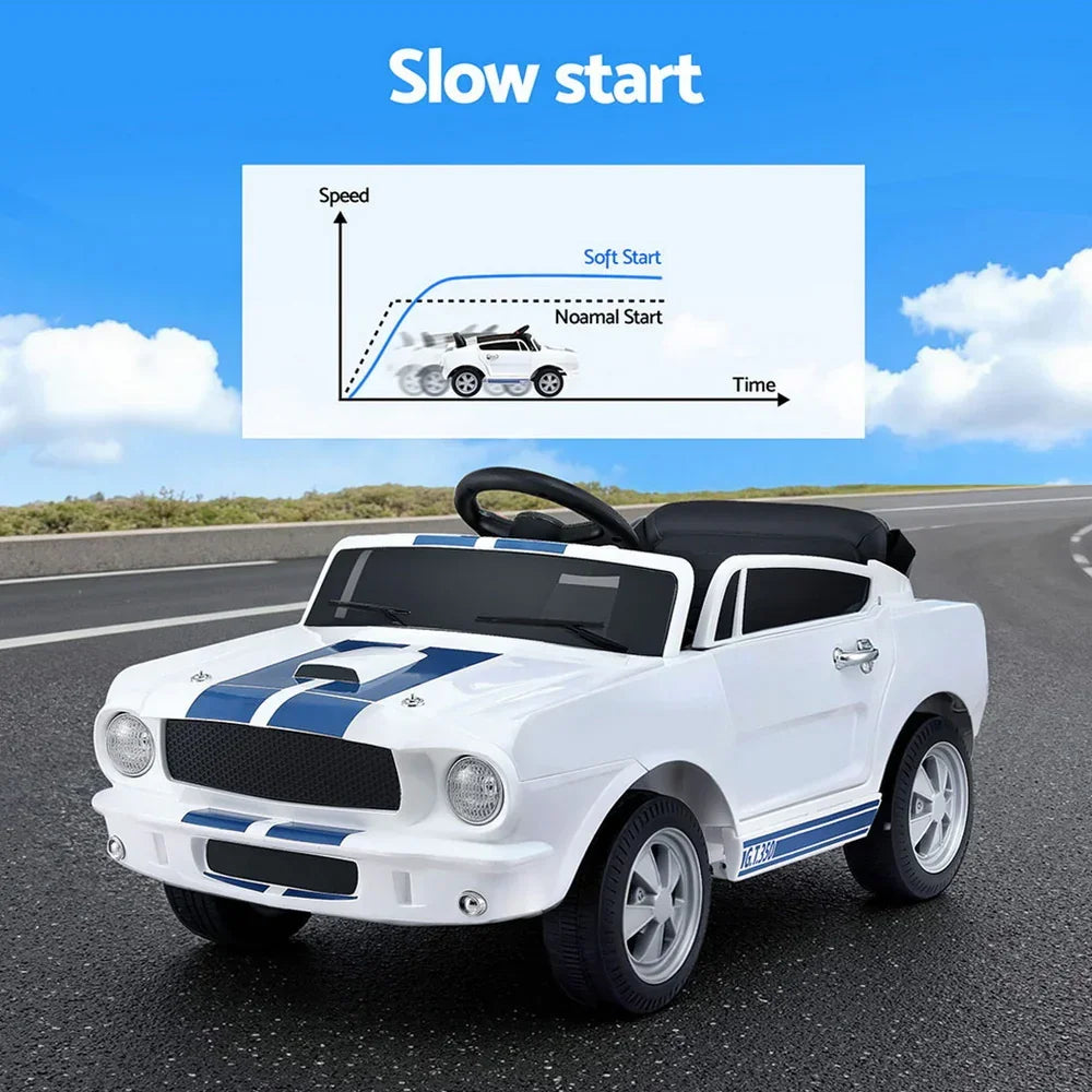 Licensed GT350 Kids Electric Ride On Car - White Sports Car with Music & Remote
