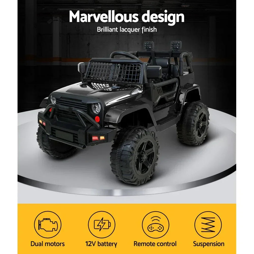 Rigo Kids Electric Ride On Jeep Black 12V - 4WD SUV with Remote Control
