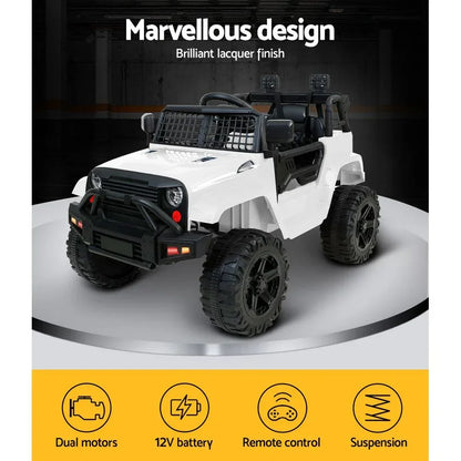 Rigo Kids Electric Ride On Jeep White 12V - 4WD SUV with Remote Control