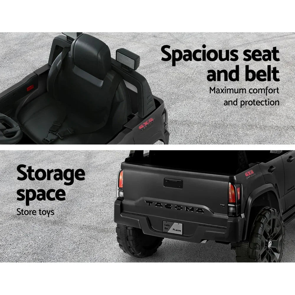 Licensed Toyota Tacoma Kids Electric Ride On Car - Black 12V Off-Road Truck with Remote