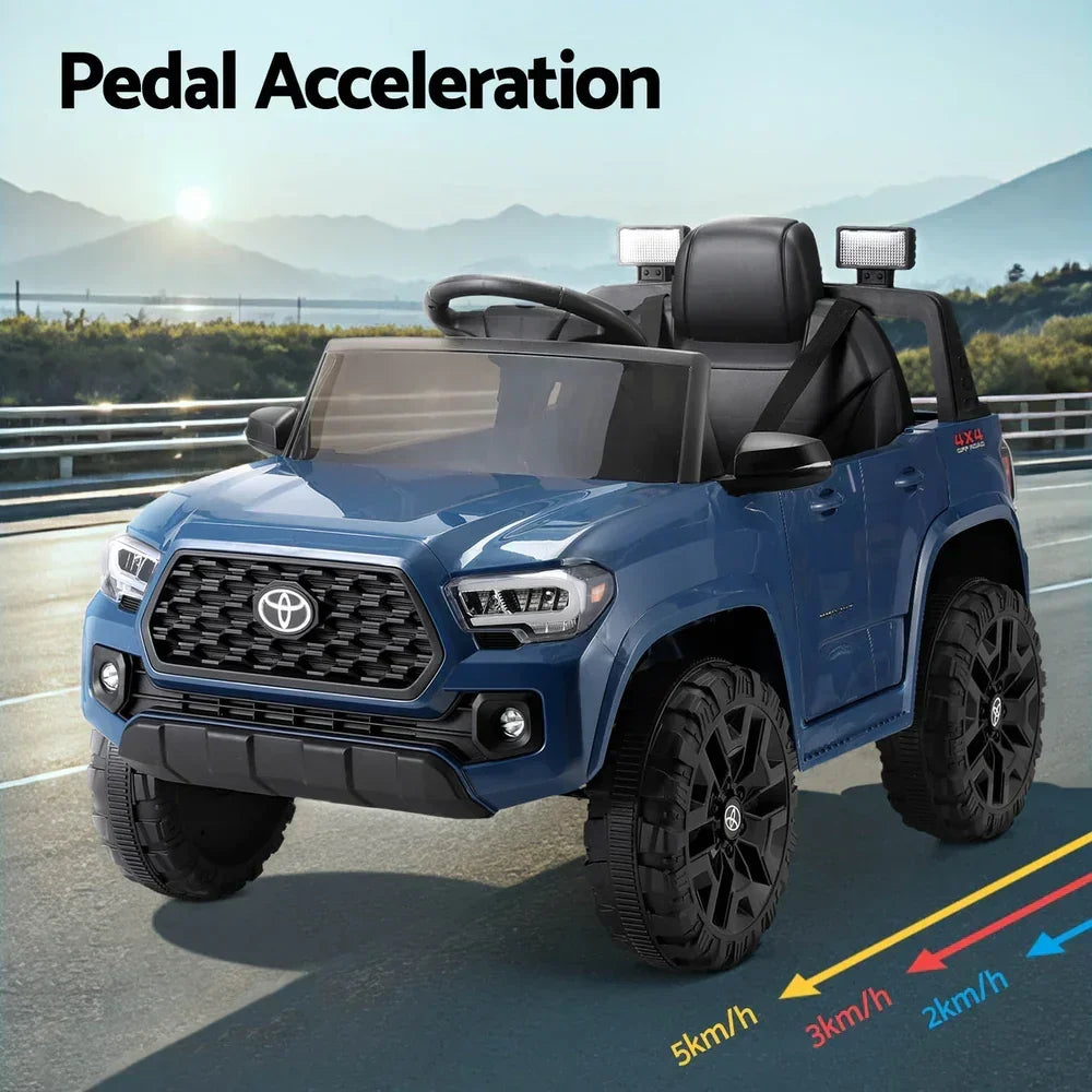 Licensed Toyota Tacoma Kids Electric Ride On Car - Blue 12V Off-Road Truck with Remote