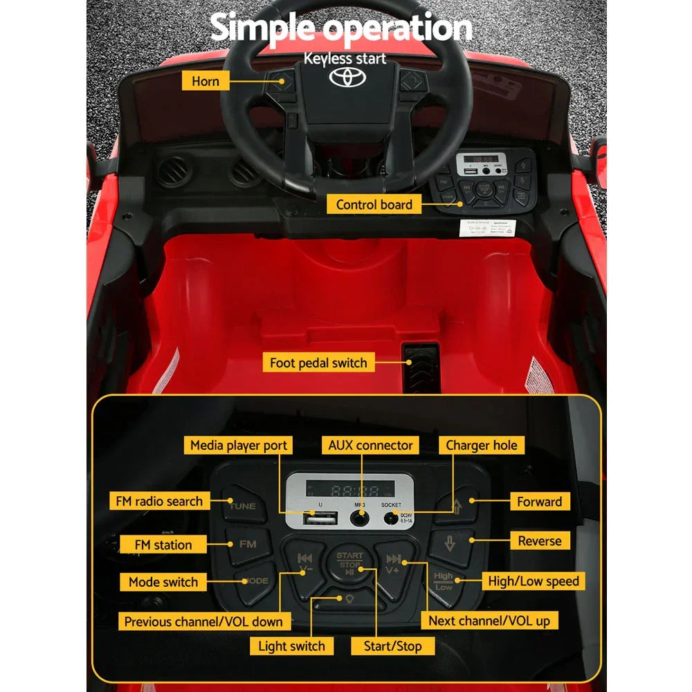Licensed Toyota Tacoma Kids Electric Ride On Car - Red 12V Off-Road Truck with Remote