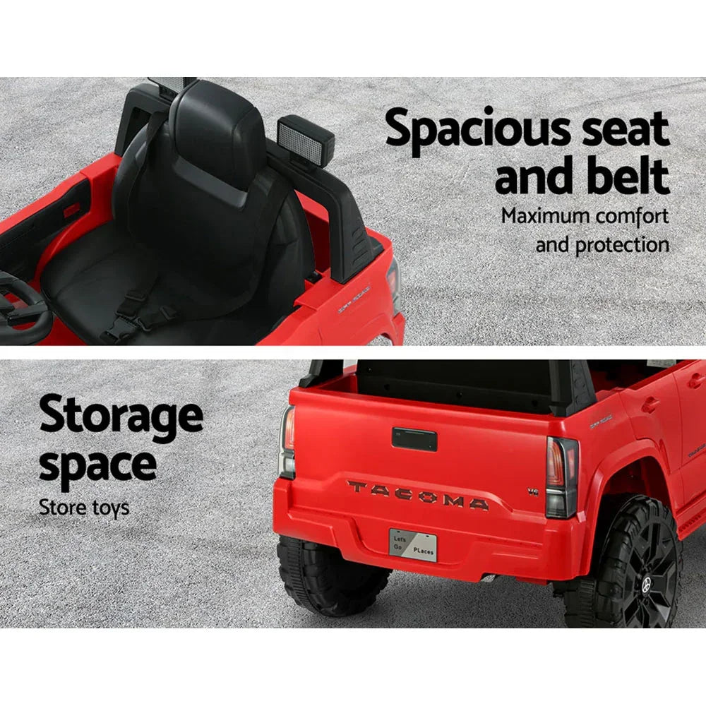 Licensed Toyota Tacoma Kids Electric Ride On Car - Red 12V Off-Road Truck with Remote