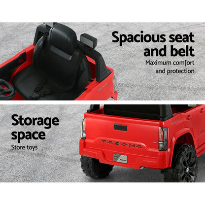 Licensed Toyota Tacoma Kids Electric Ride On Car - Red 12V Off-Road Truck with Remote