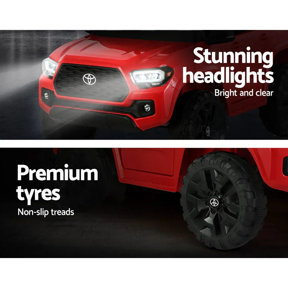 Licensed Toyota Tacoma Kids Electric Ride On Car - Red 12V Off-Road Truck with Remote