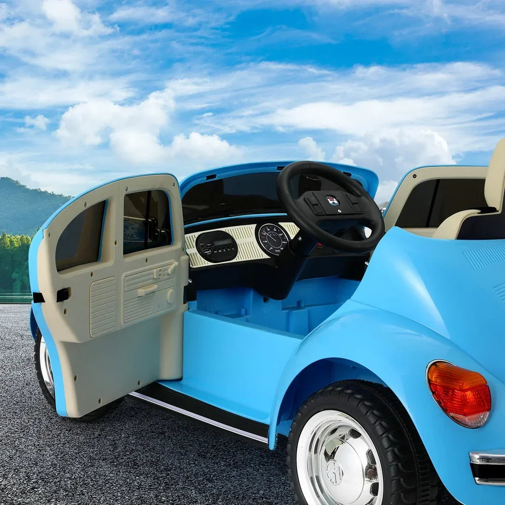 Licensed Volkswagen Beetle Kids Ride On Car - Blue 6V Electric with Remote & Horn