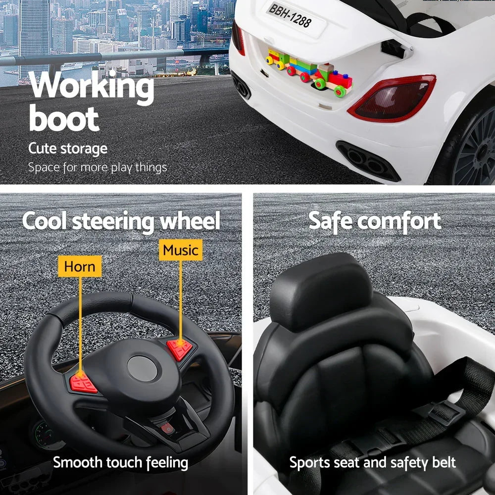 Rigo Kids Electric Ride On Car White 12V - Sports Car with Remote Control & Music