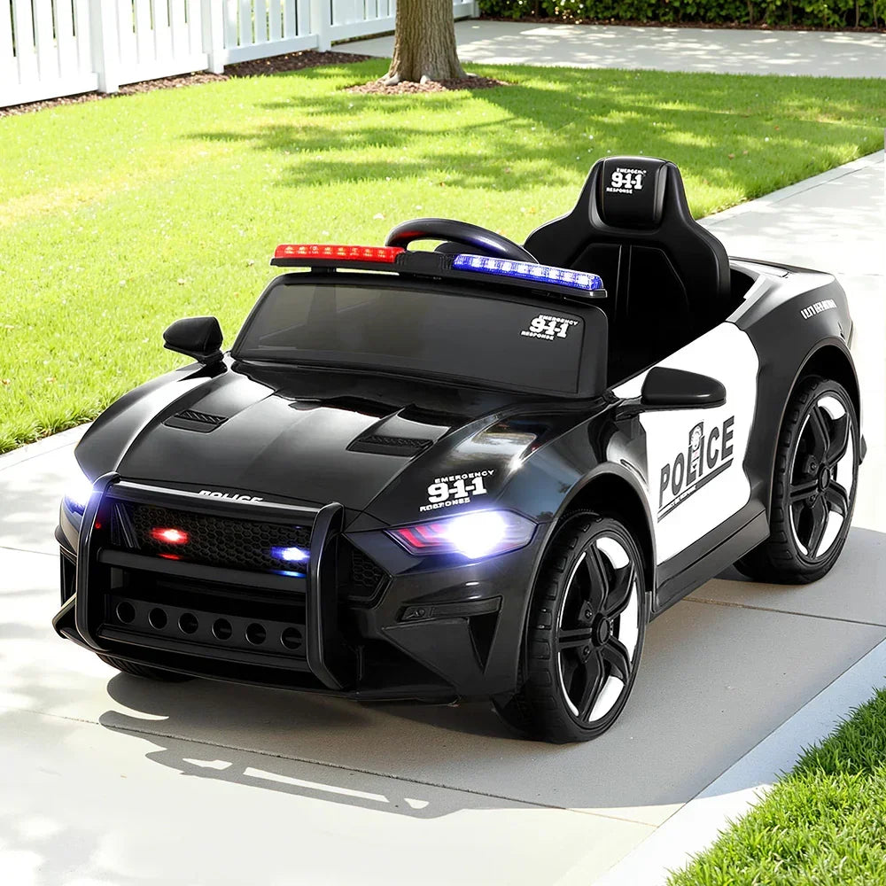 Rigo Kids Electric Ride On Police Car Black 12V - Patrol Vehicle with Remote Control