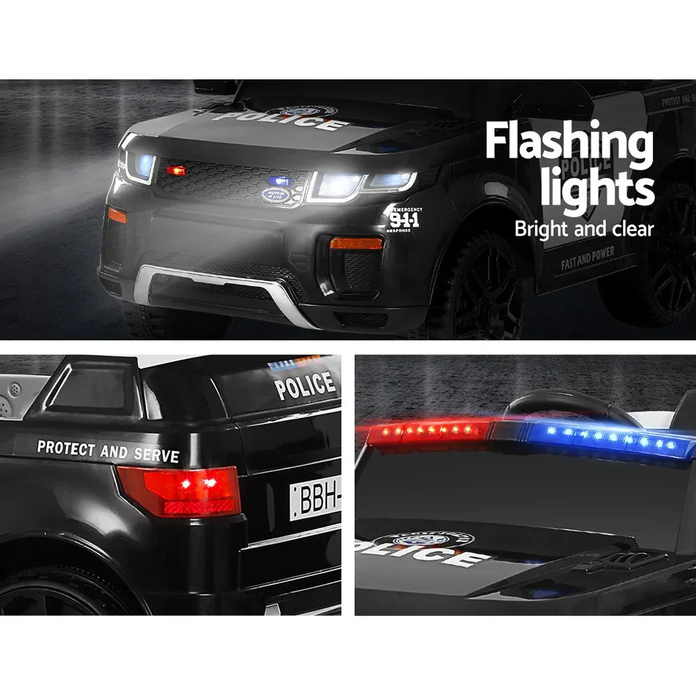 Rigo Kids Electric Ride On Police Car Black - Patrol SUV with Remote, Horn & Music