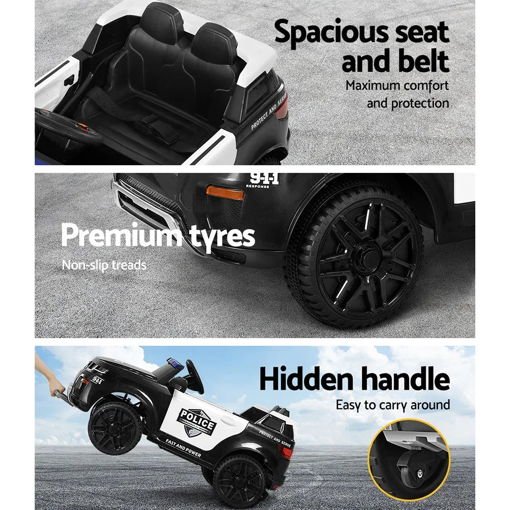 Rigo Kids Electric Ride On Police Car Black - Patrol SUV with Remote, Horn & Music