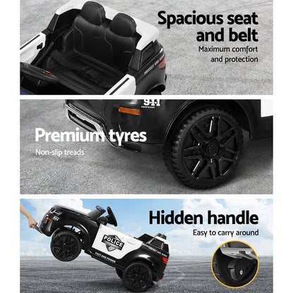 Rigo Kids Electric Ride On Police Car Black - Patrol SUV with Remote, Horn & Music