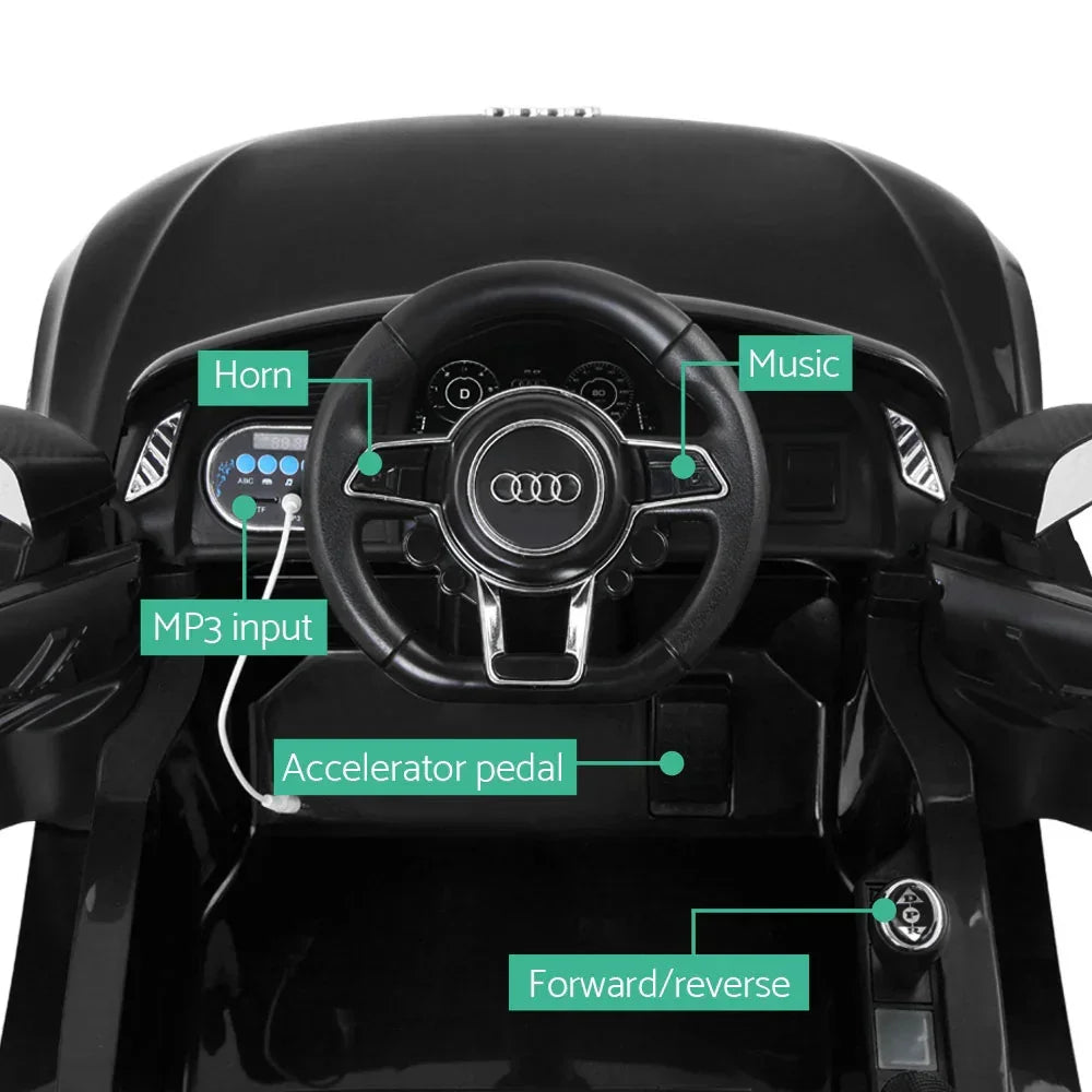 Licensed Audi R8 Kids Ride On Car - Black Electric Sports Toy Car with Remote