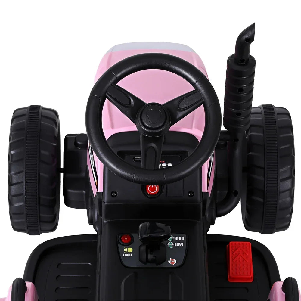 Rigo Kids Electric Ride On Tractor Pink 12V - Farm Toy with Remote Control