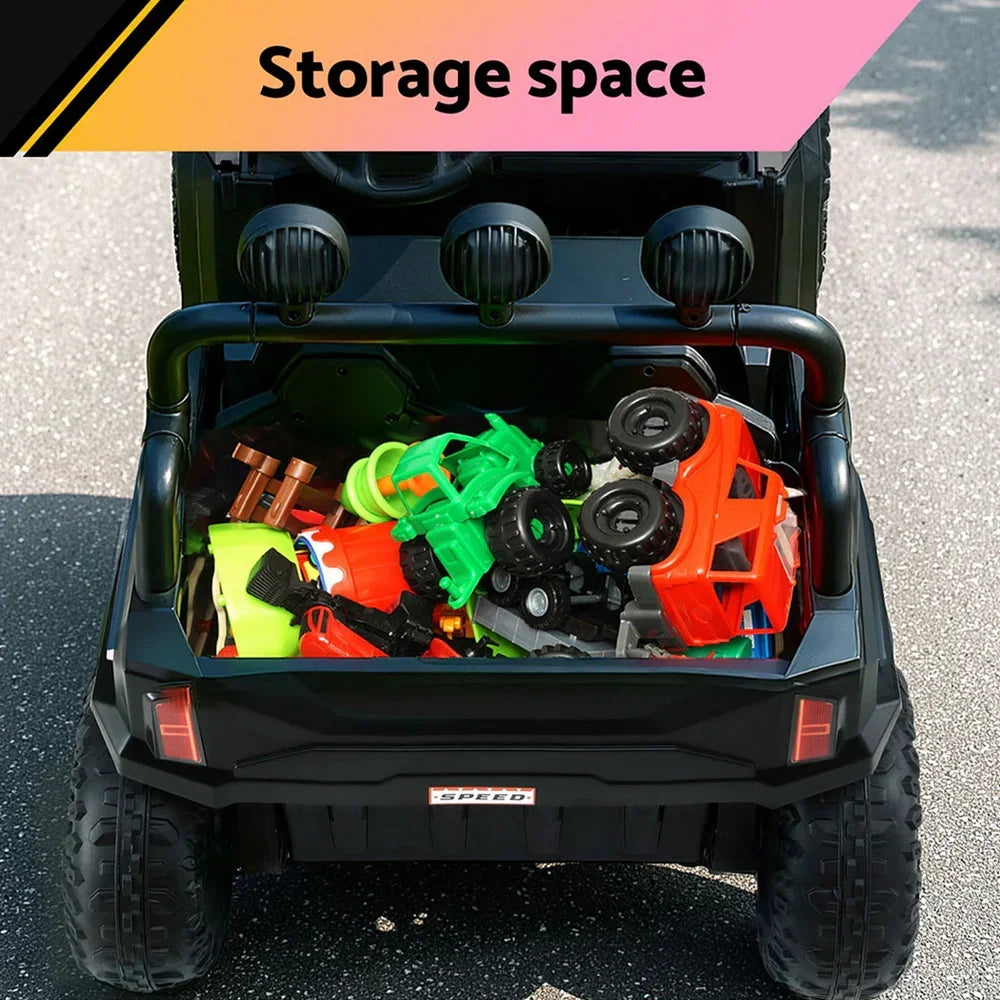 Rigo Kids Electric Ride On UTV Black - 2-Seater Off-Road Car with Remote, Music & Headlights