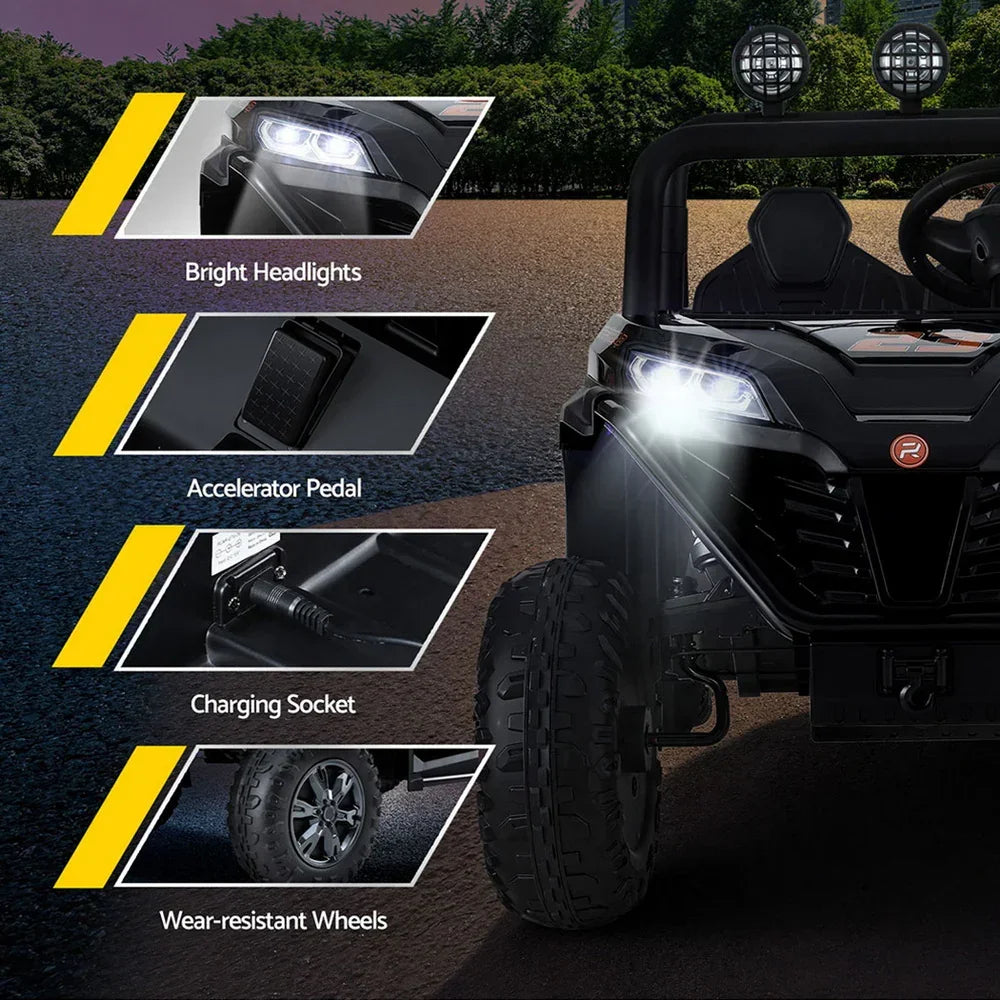 Rigo Kids Electric Ride On UTV Black - 2-Seater Off-Road Car with Remote, Music & Headlights