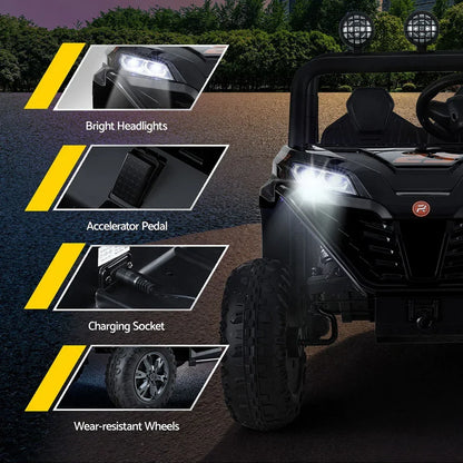 Rigo Kids Electric Ride On UTV Black - 2-Seater Off-Road Car with Remote, Music & Headlights